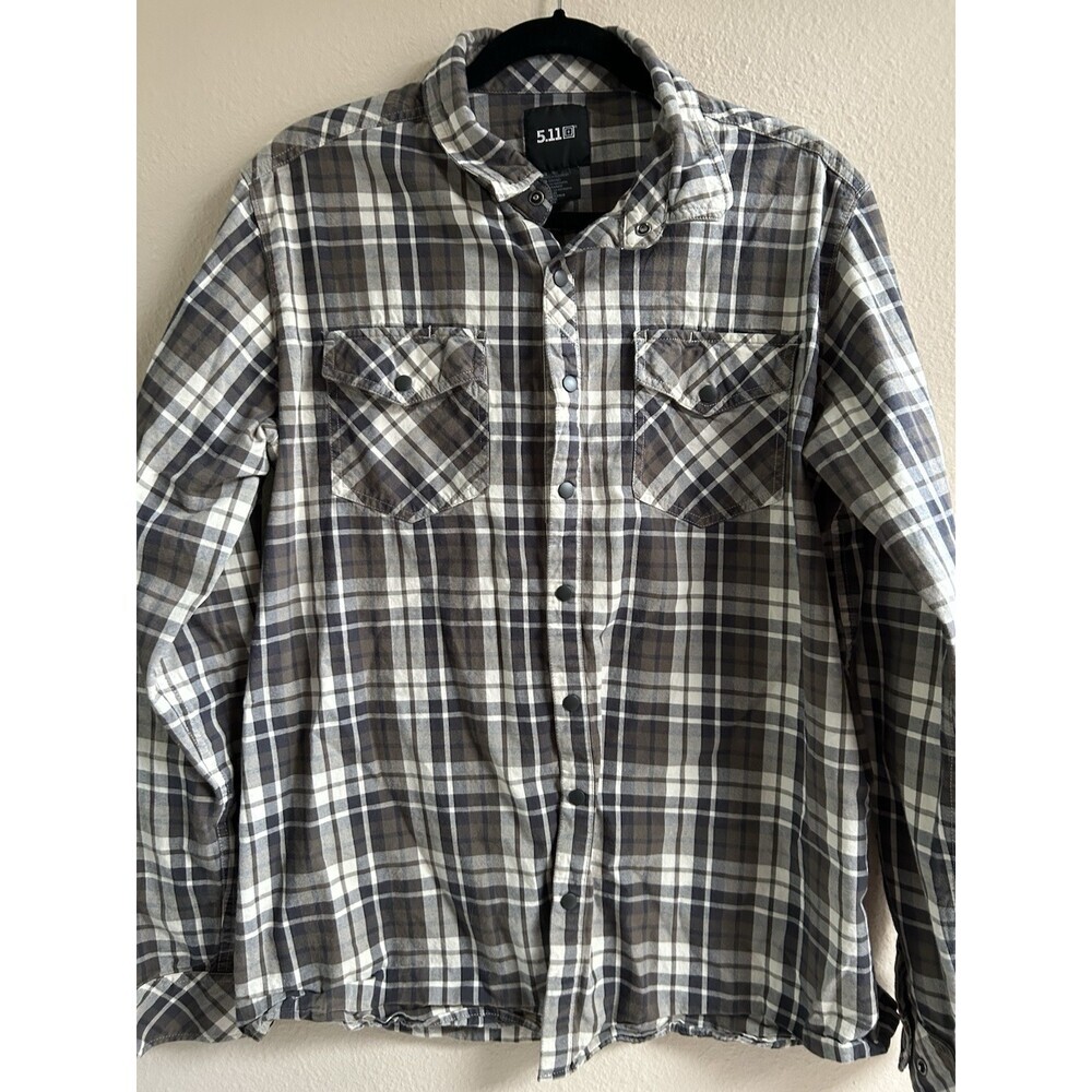 511 Tactical Shirt Mens Sz L Plaid Snap White, Gray, Brown Multicolor